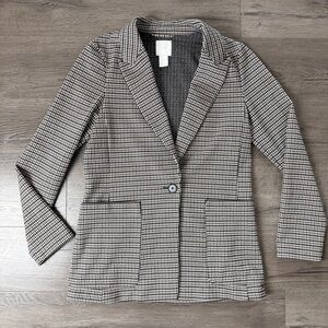 H&M Black Brown and White Houndstooth Single-Button Blazer Women’s 2